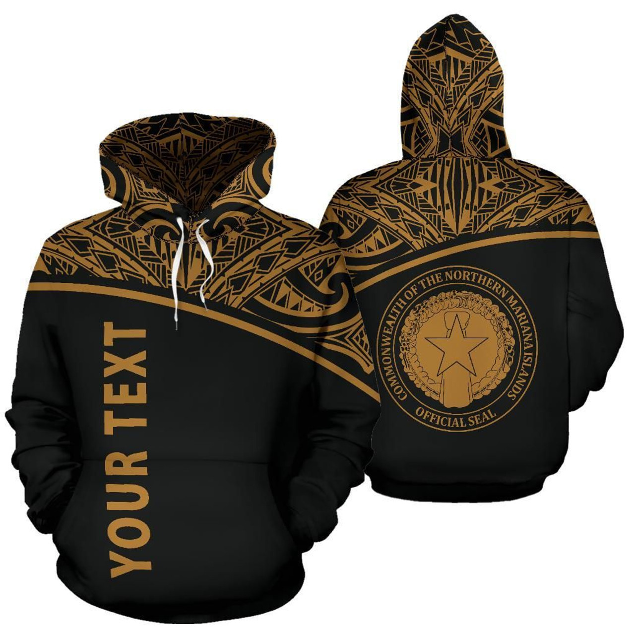 Northern Mariana Islands Polynesian All Over Custom Personalised Hoodie - Gold Curve Version