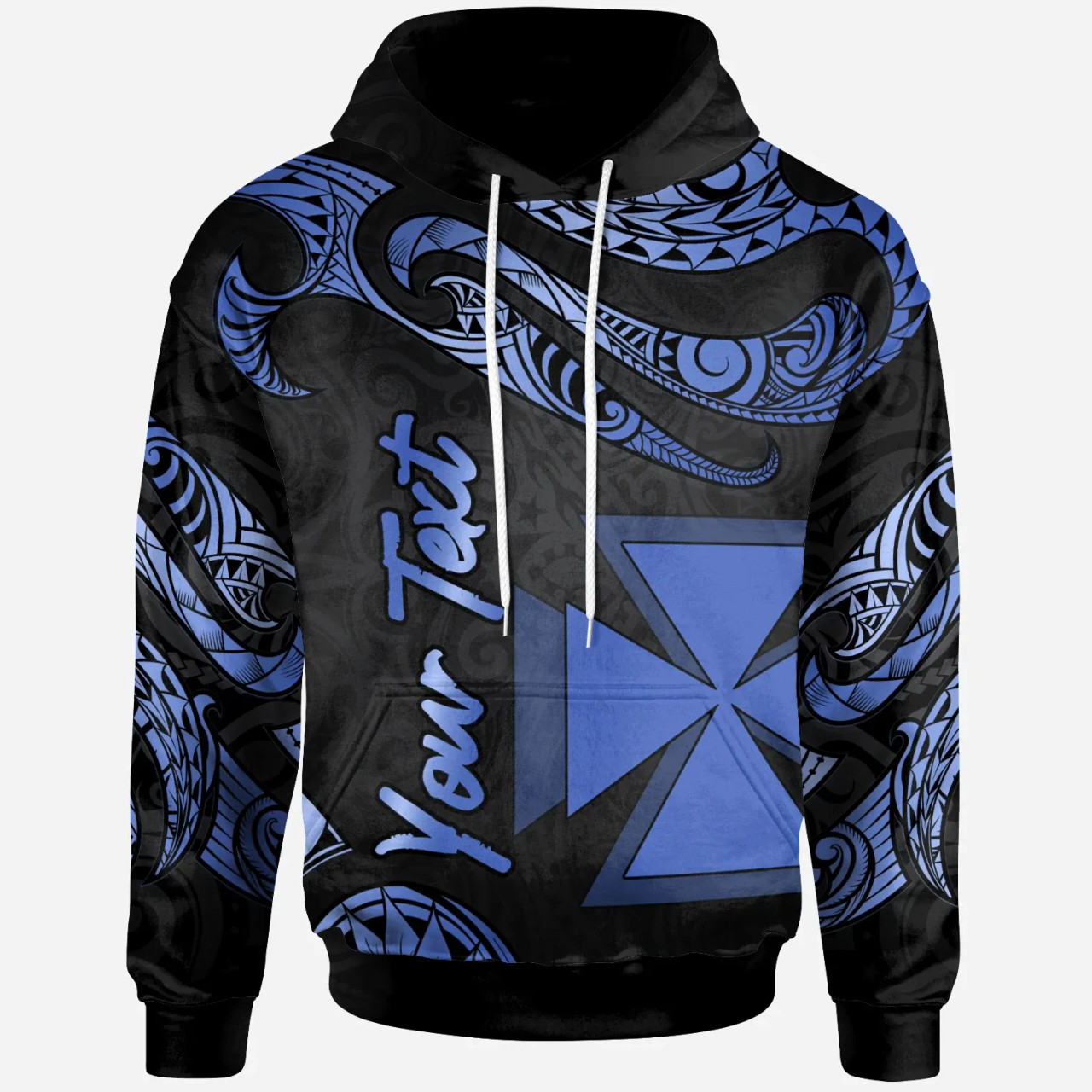 Wallis And Futuna Polynesian Custom Personalised Hoodie - Poly Tattoo Blue Version