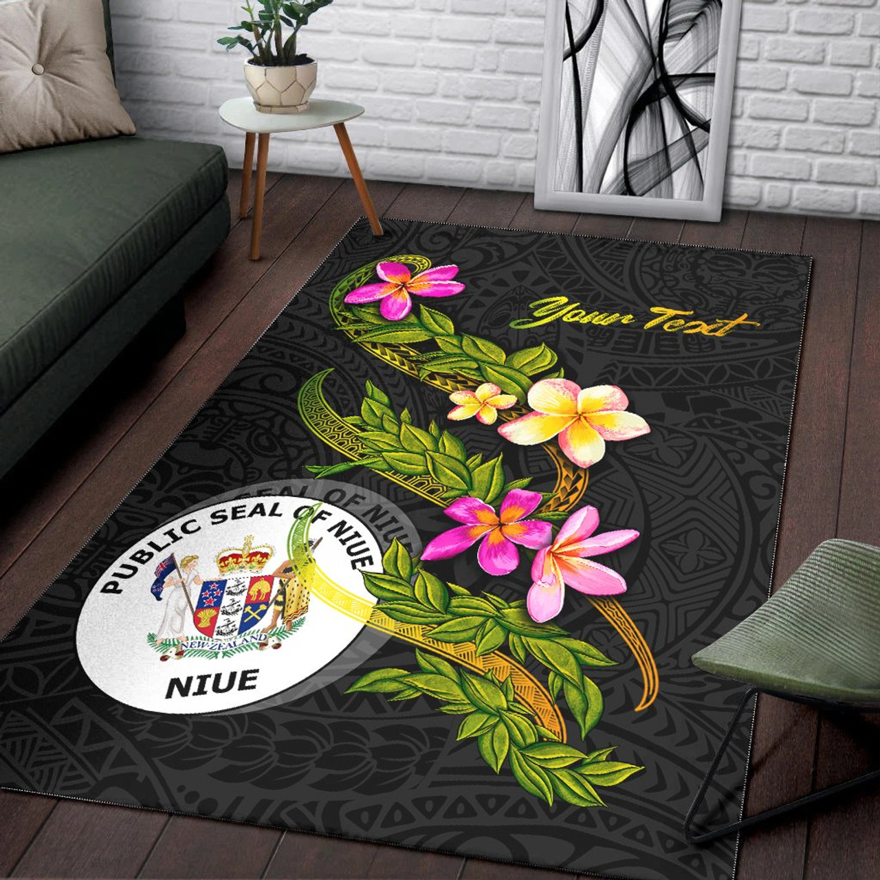 Niue Polynesian Custom Personalised Area Rug - Plumeria Tribal Polynesian 3