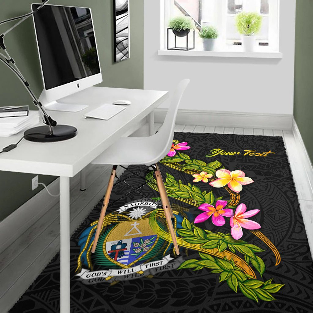 Nauru Polynesian Custom Personalised Area Rug - Plumeria Tribal Polynesian 4