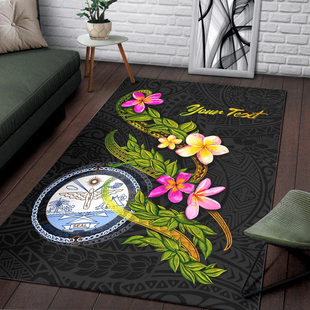 Marshall Islands Polynesian Custom Personalised Area Rug - Plumeria Tribal Polynesian 3