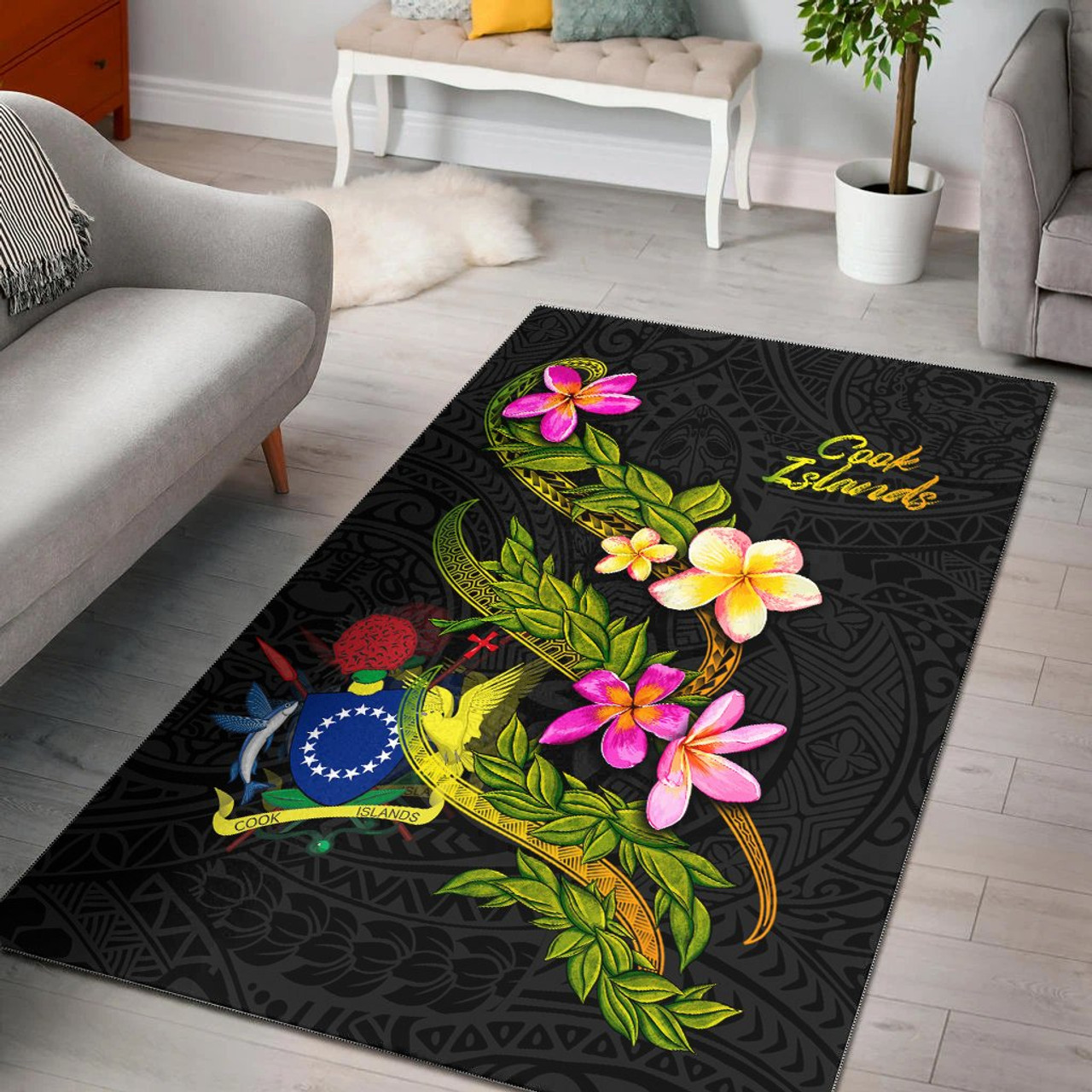 Cook Islands Polynesian Area Rug - Plumeria Tribal Polynesian 1