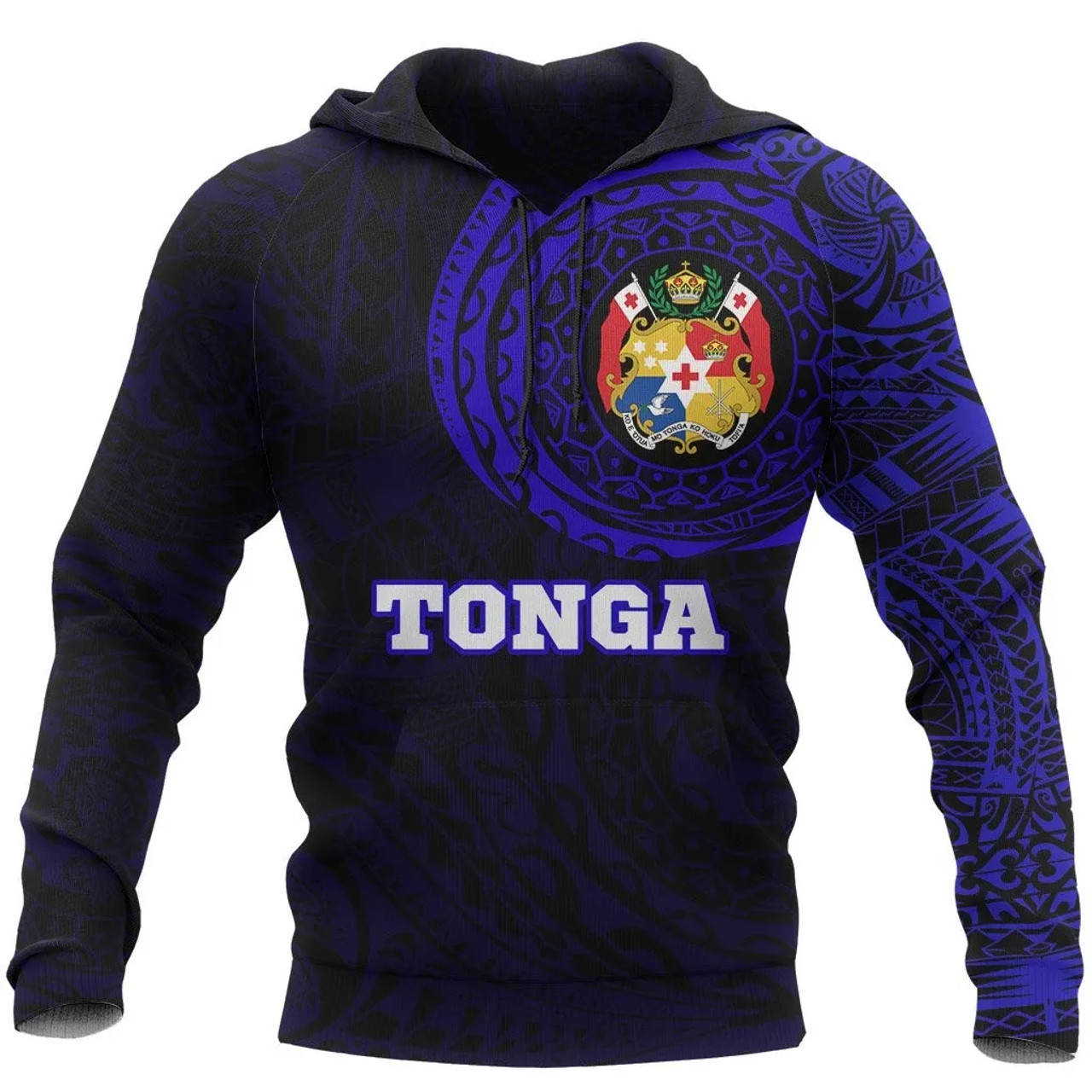 Tonga Hoodie -Tonga Coat Of Arms Polynesian Tattoo Style Blue