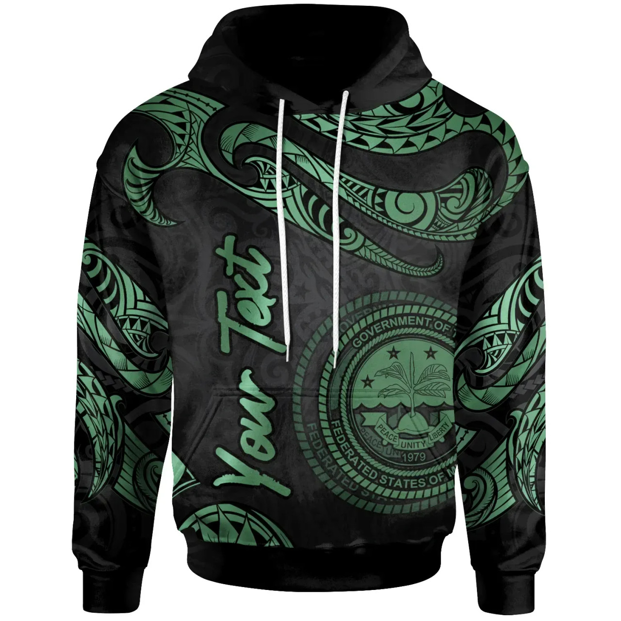 Federated States Of Micronesia Custom Personalised Hoodie - Poly Tattoo Green Version