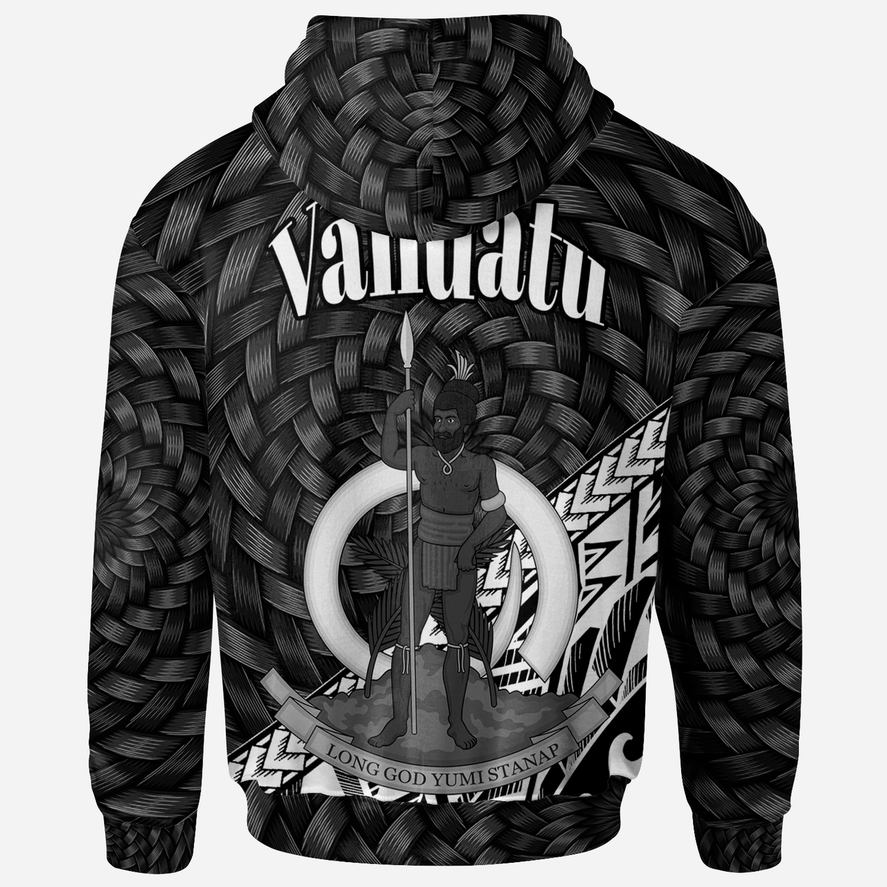 Vanuatu Hoodie - White Polynesian Patterns With Bamboo