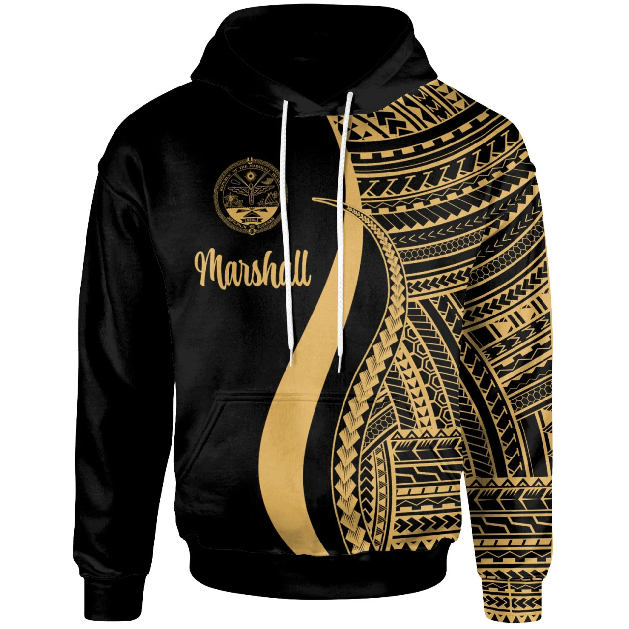 Marshall Islands Hoodie Gold - Tentacle Tribal Pattern Crest