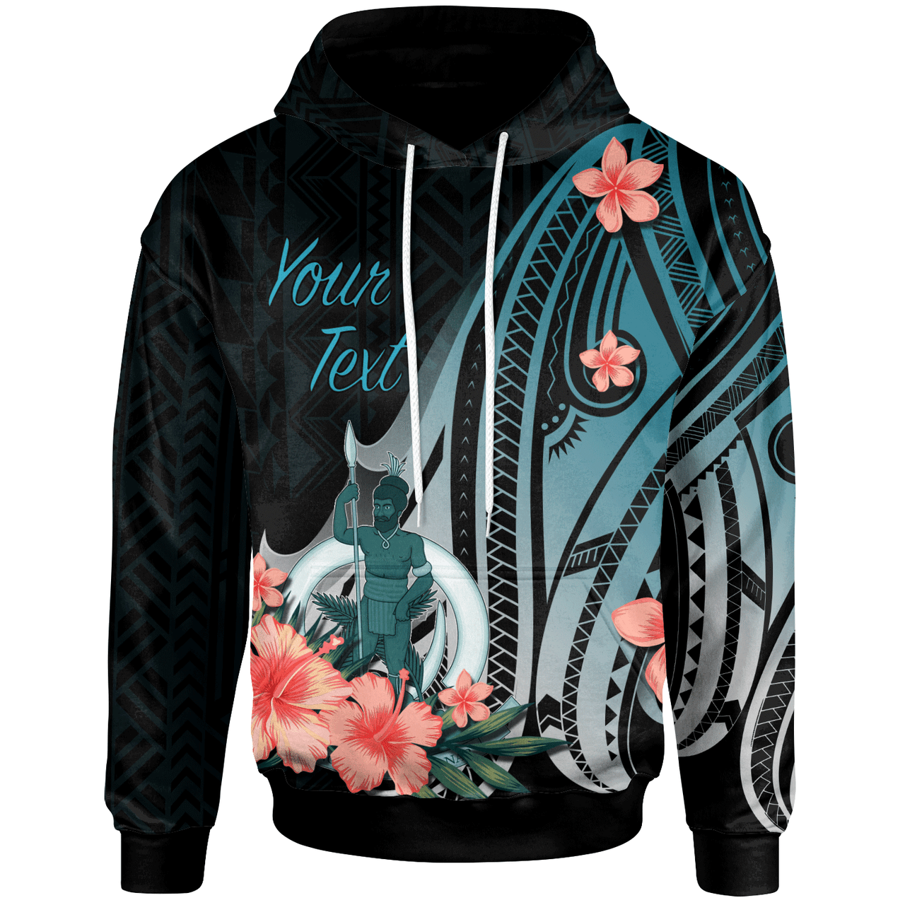 Vanuatu Personalised Custom Hoodie - Turquoise Polynesian Hibiscus Pattern Style