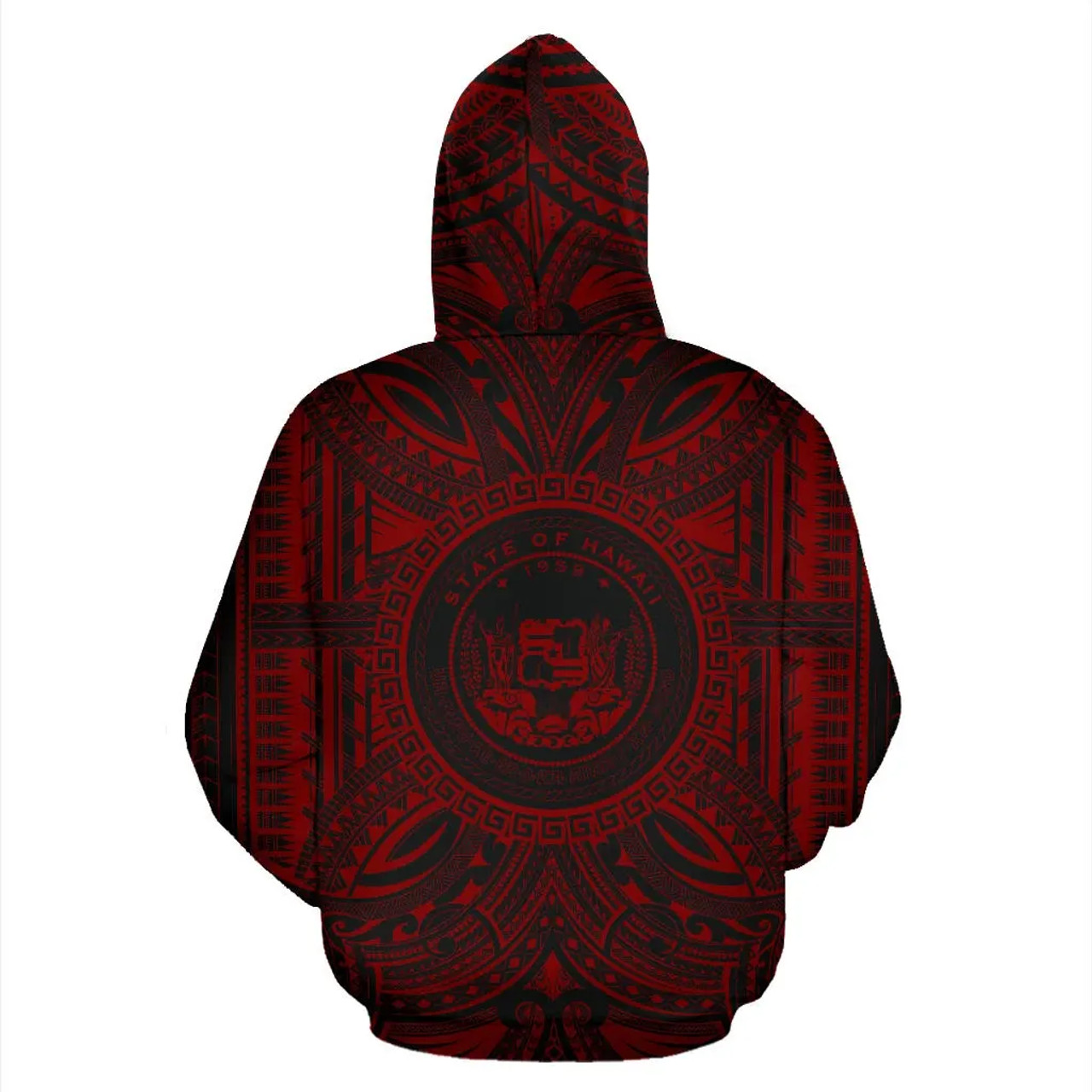 Hawaii All Over Hoodie - Hawaii Coat Of rms Polynesian Red Black