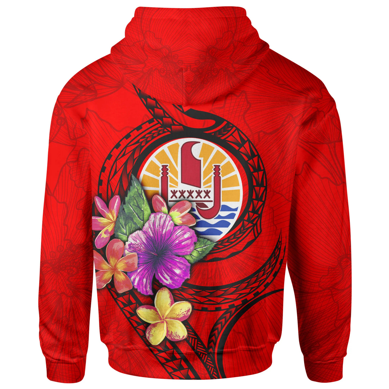 Tahiti Polynesian Hoodie - Floral With Seal Red