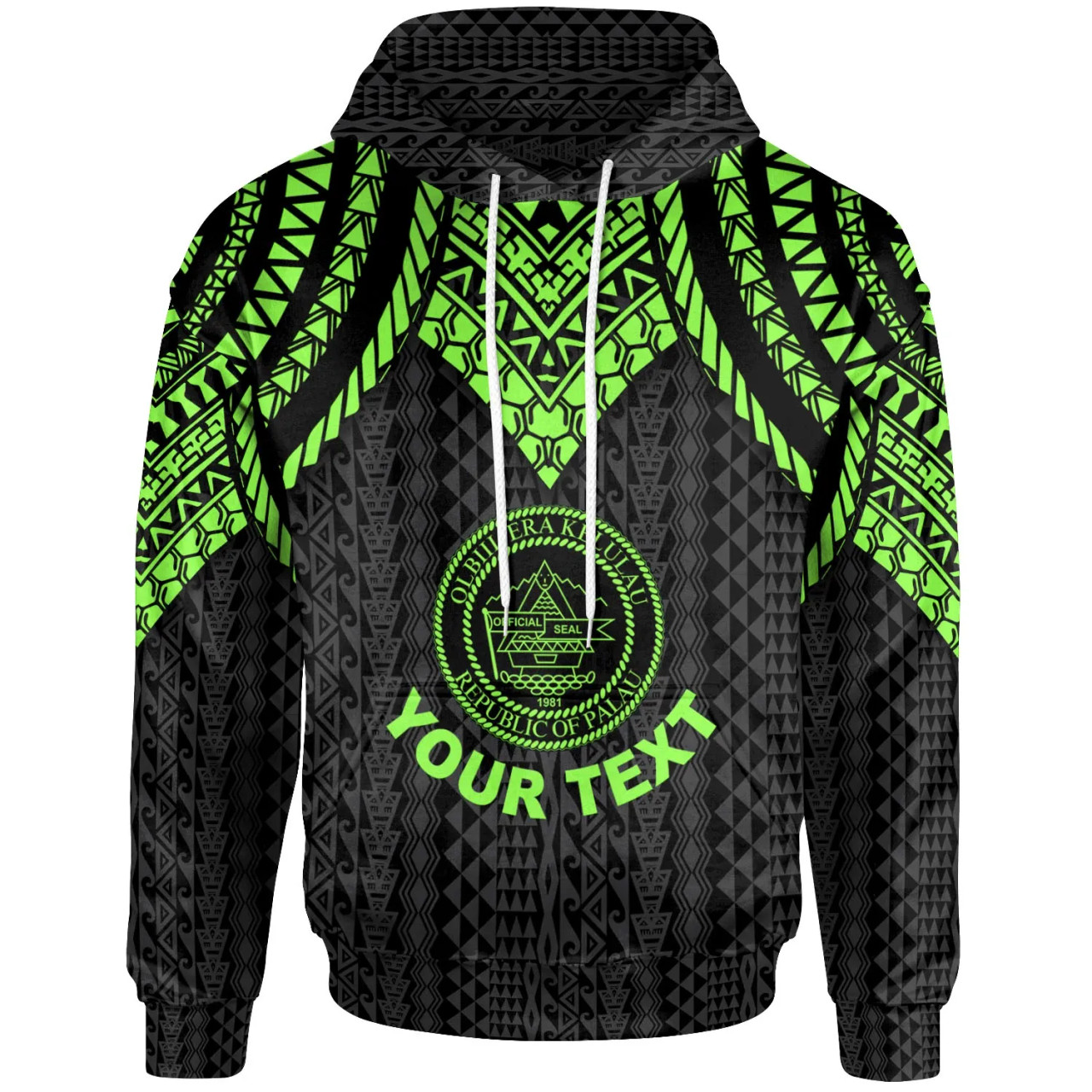 Palau Custom Personalised Hoodie - Polynesian Armor Style Green