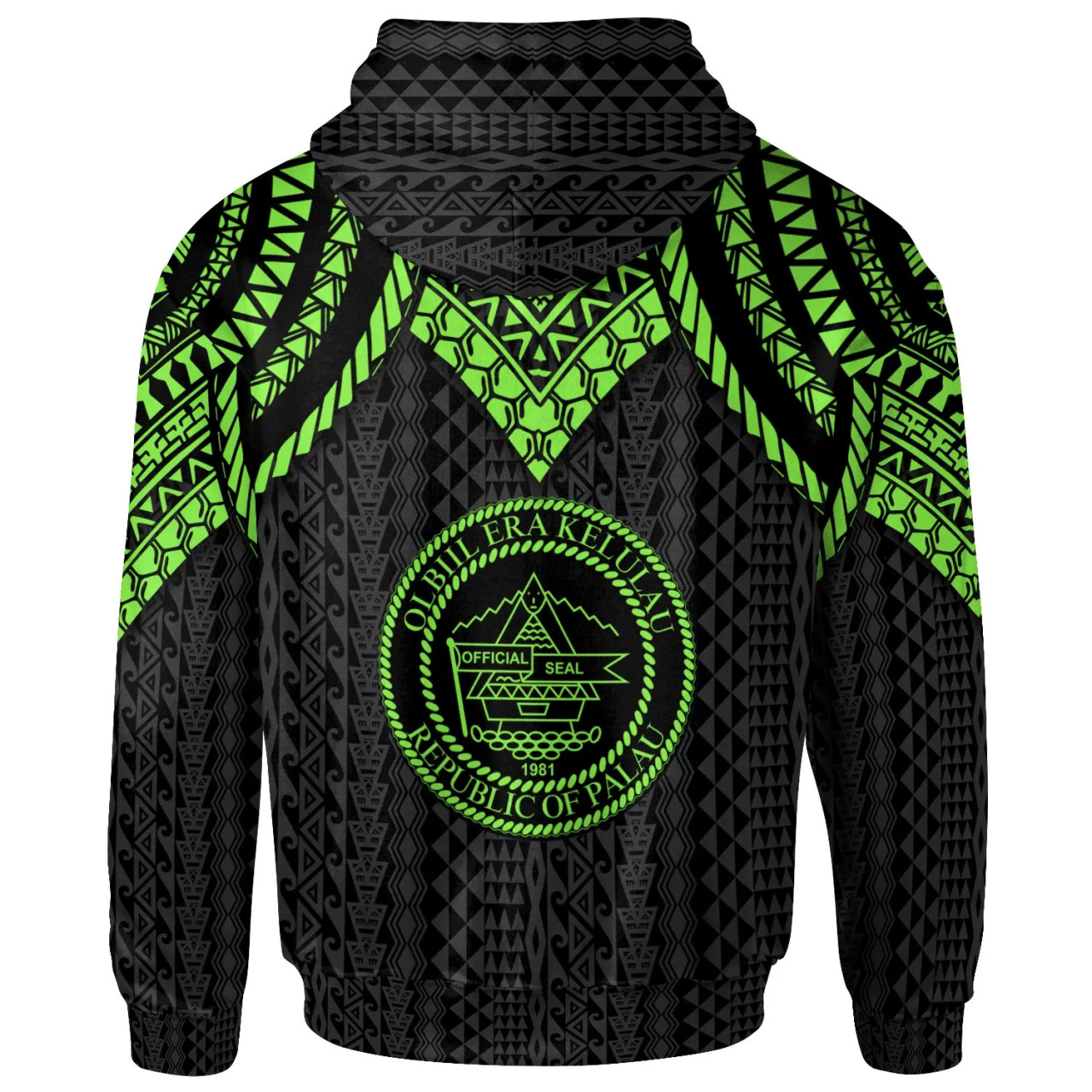 Palau Custom Personalised Hoodie - Polynesian Armor Style Green