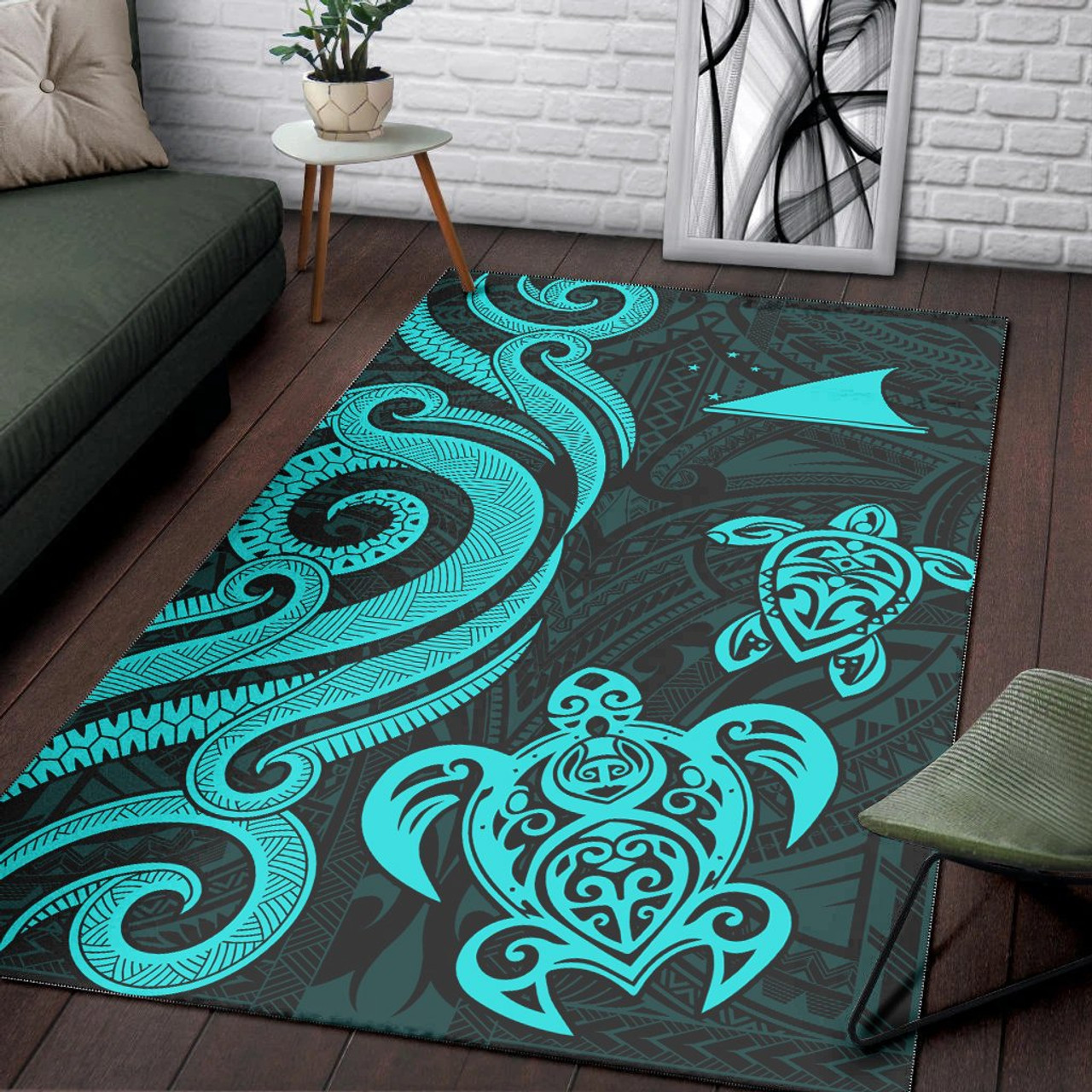 Tokelau Area Rug - Turquoise Tentacle Turtle Polynesian 4