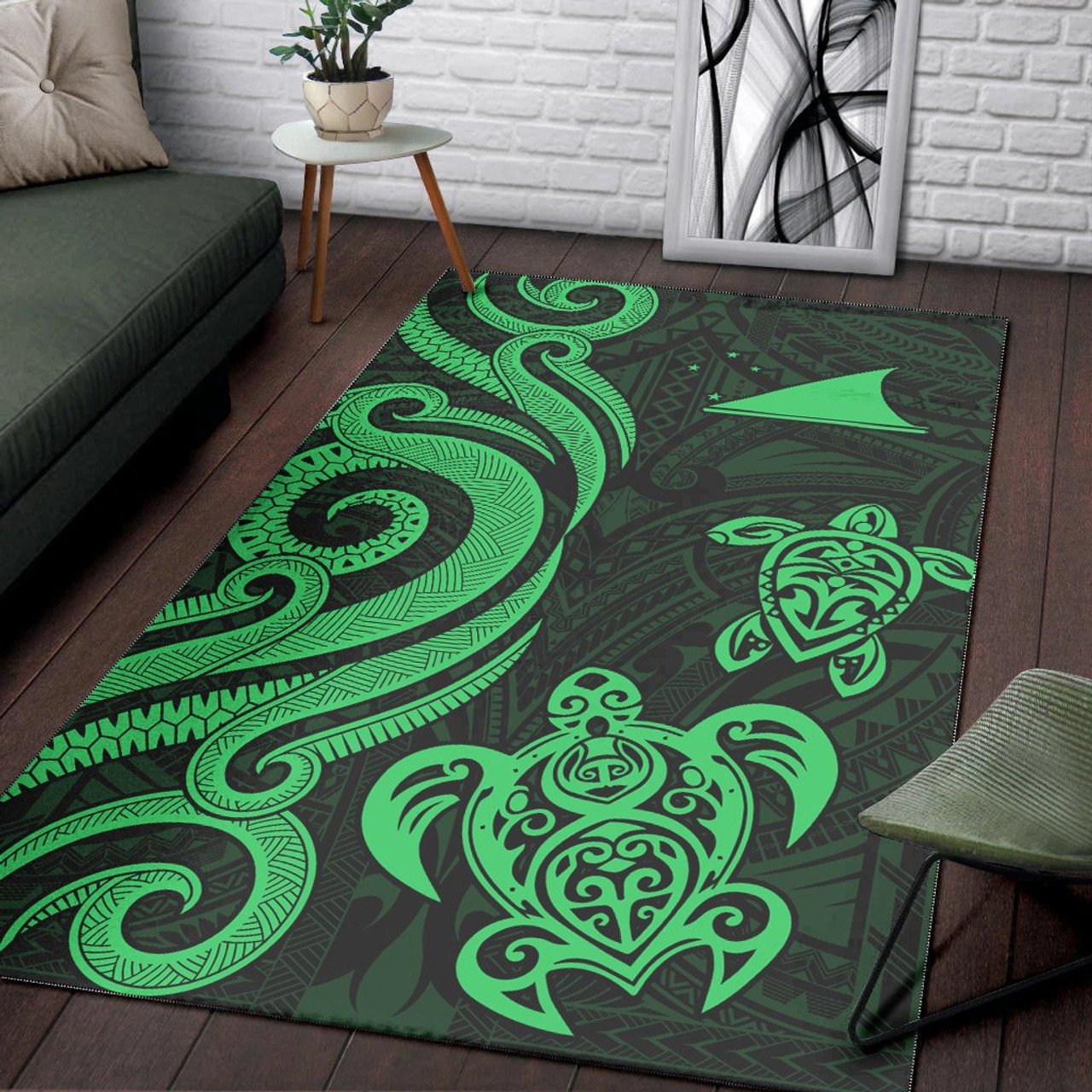 Tokelau Area Rug - Green Tentacle Turtle Polynesian 4