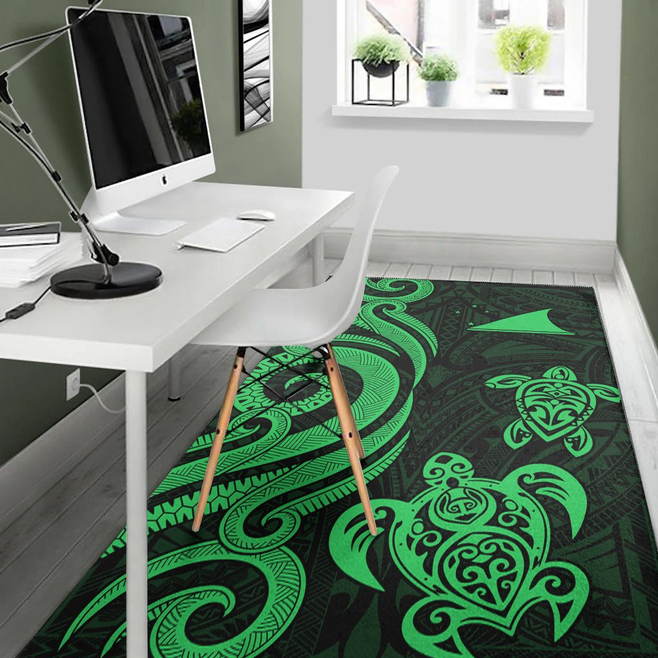 Tokelau Area Rug - Green Tentacle Turtle Polynesian 5