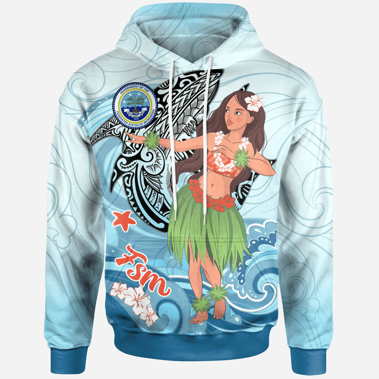 Federated States of Micronesia Hoodie - Polynesian Girls With Shark