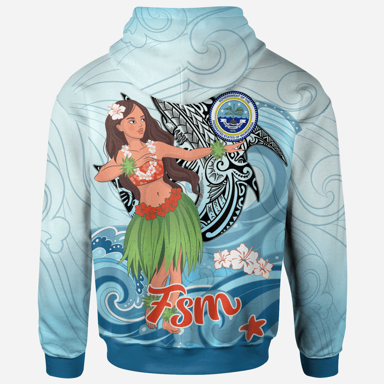 Federated States of Micronesia Hoodie - Polynesian Girls With Shark