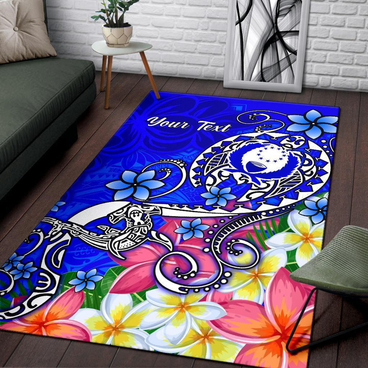 Pohnpei Custom Personalised Area Rug - Turtle Plumeria (Blue) Polynesian 4