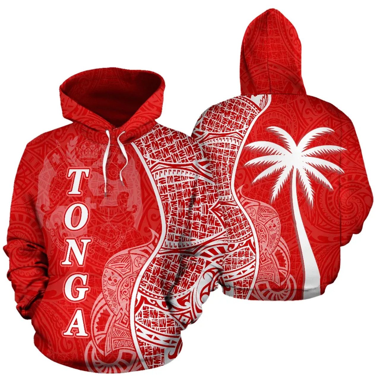 Tonga Polynesian Hoodie Coconut Tree Red nd White