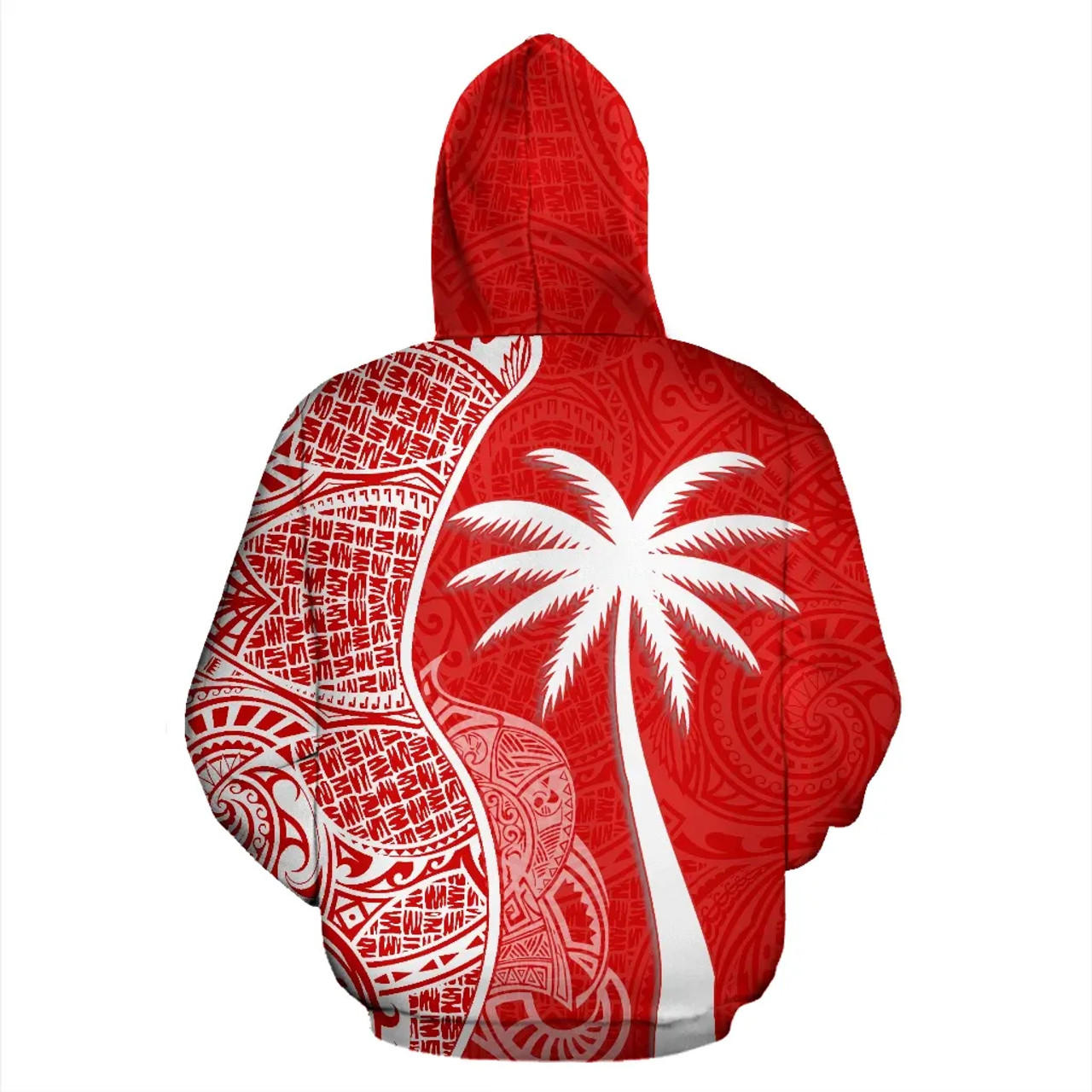 Tonga Polynesian Hoodie Coconut Tree Red nd White