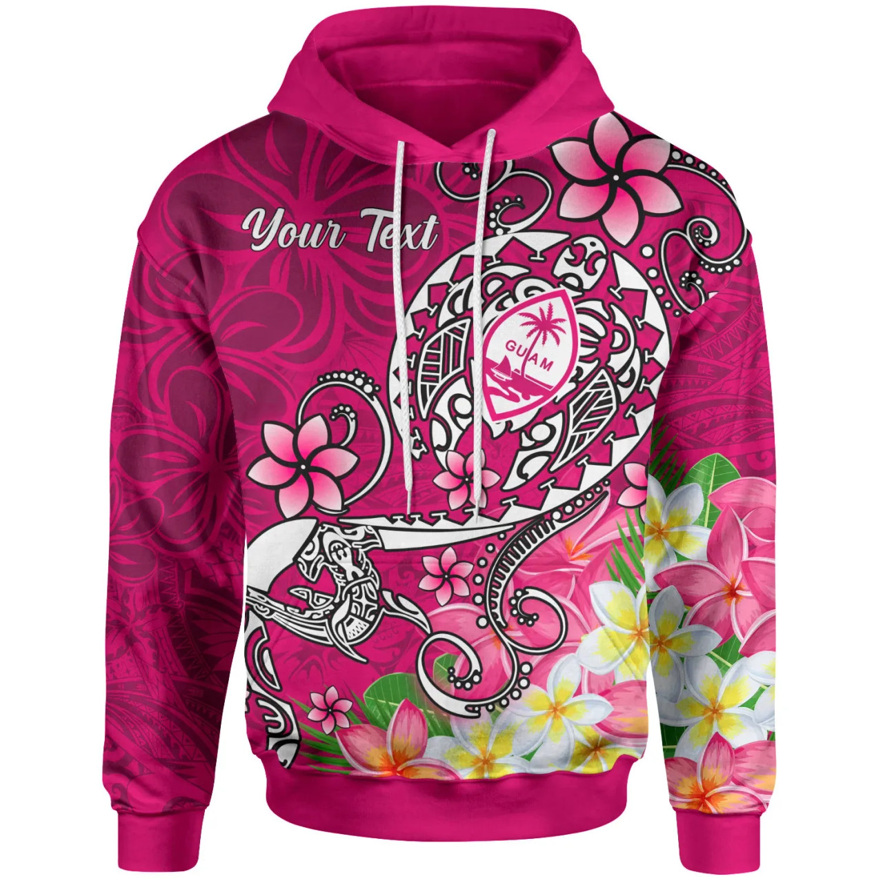 Guam Custom Personalised Hoodie - Turtle Plumeria (Pink)