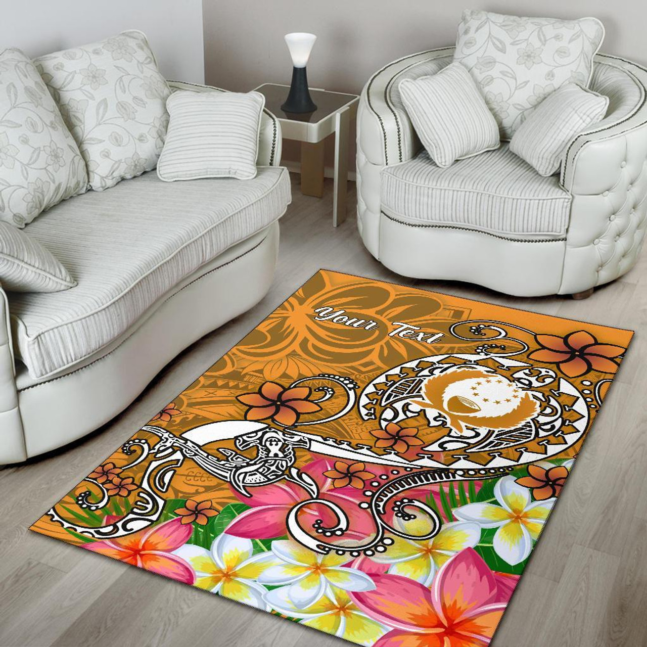 Pohnpei Custom Personalised Area Rug- Turtle Plumeria (Gold) Polynesian 1