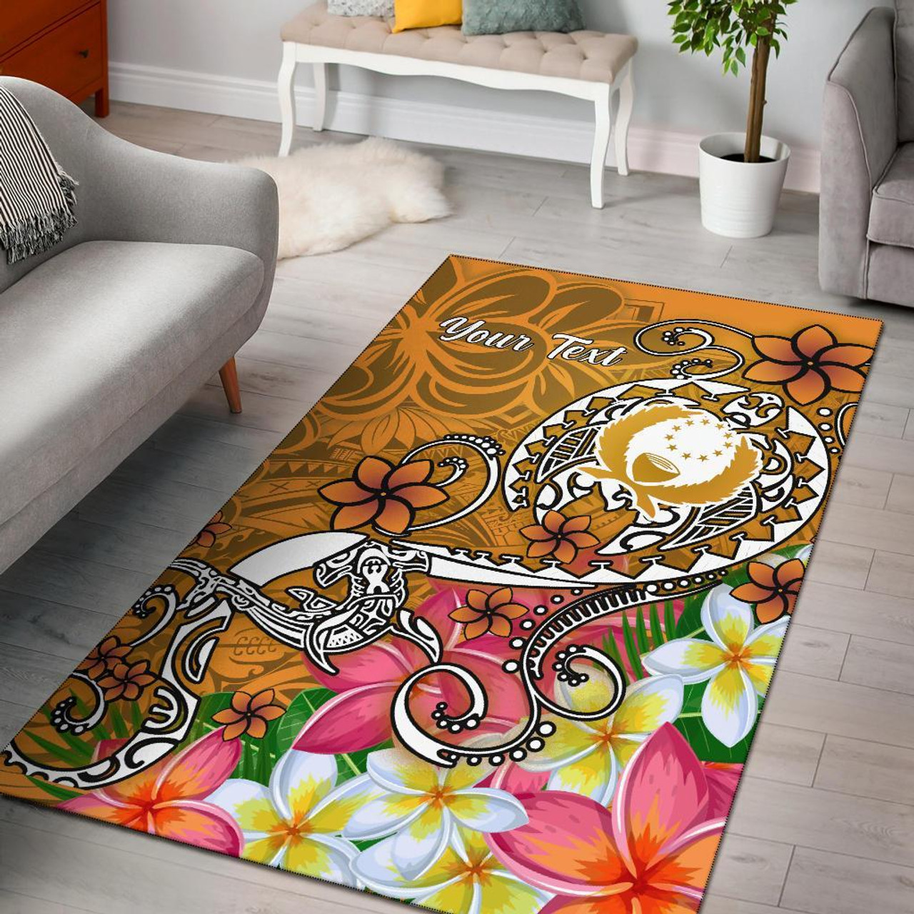 Pohnpei Custom Personalised Area Rug- Turtle Plumeria (Gold) Polynesian 2