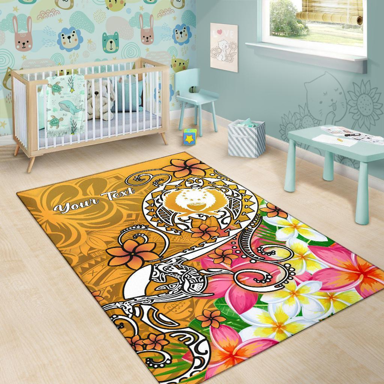 Pohnpei Custom Personalised Area Rug- Turtle Plumeria (Gold) Polynesian 6