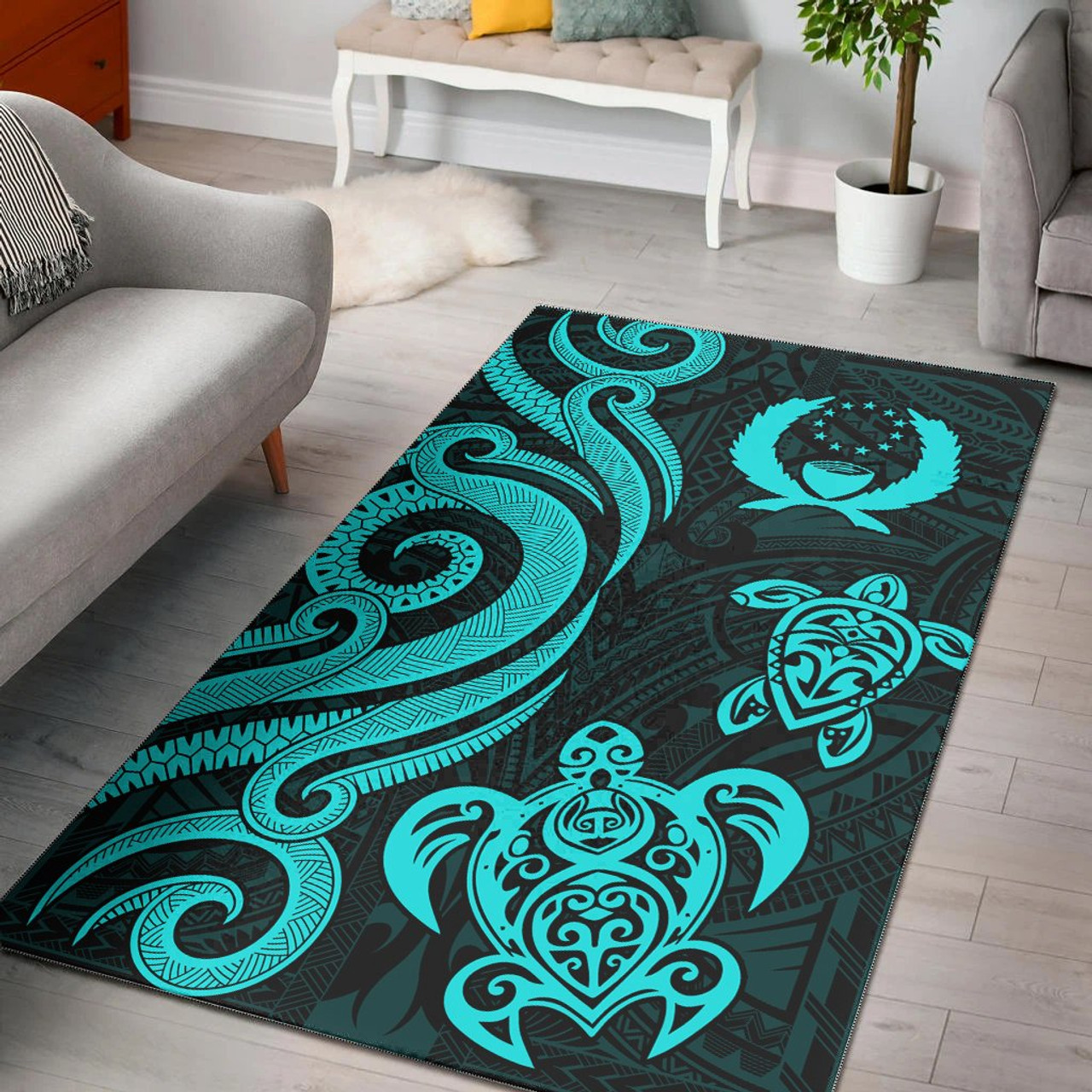 Pohnpei Area Rug - Turquoise Tentacle Turtle Polynesian 1