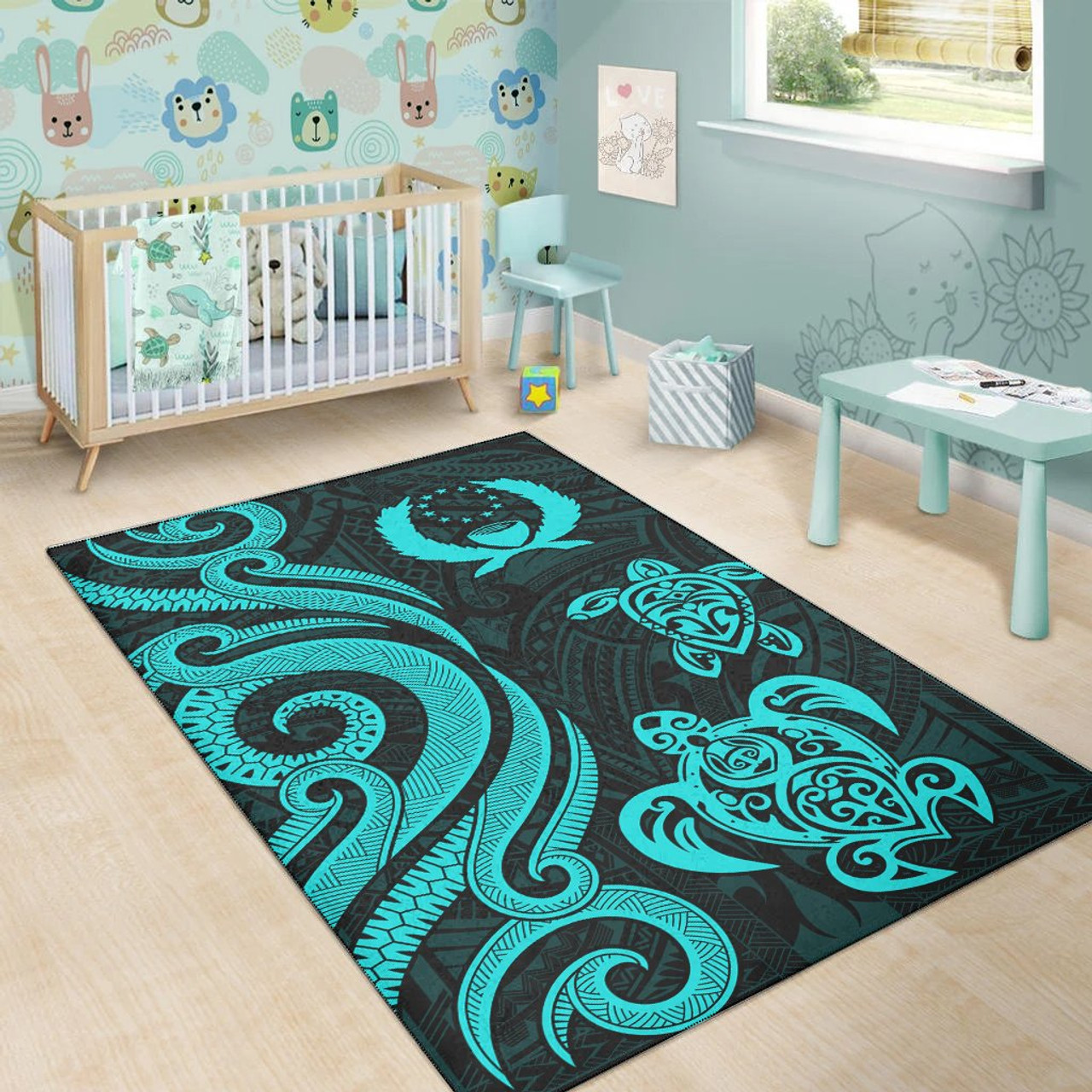 Pohnpei Area Rug - Turquoise Tentacle Turtle Polynesian 3