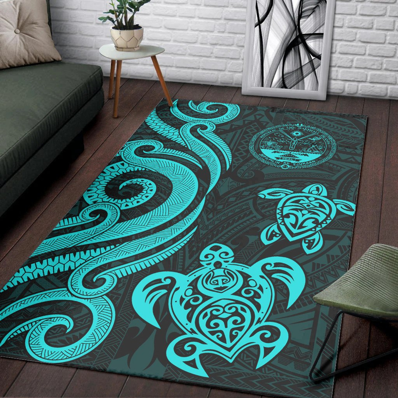 Marshall Islands Area Rug - Turquoise Tentacle Turtle Crest Polynesian 5