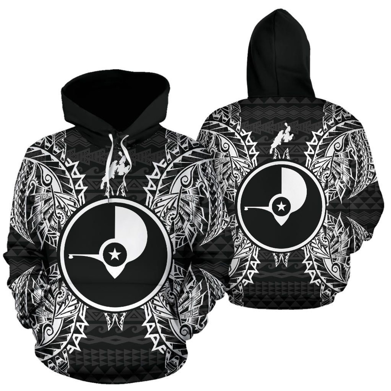 Yap Polynesian All Over Hoodie Map Black