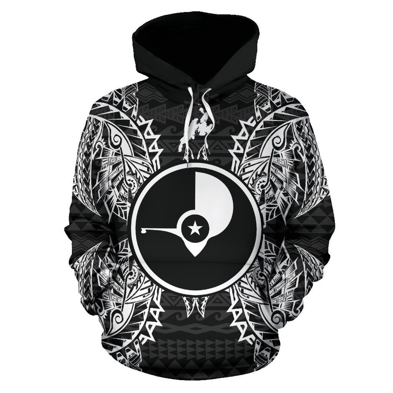 Yap Polynesian All Over Hoodie Map Black