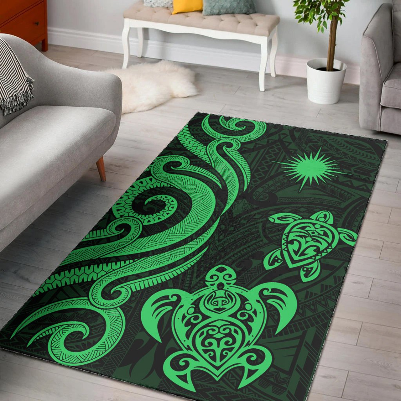 Marshall Islands Area Rug - Green Tentacle Turtle Polynesian 1