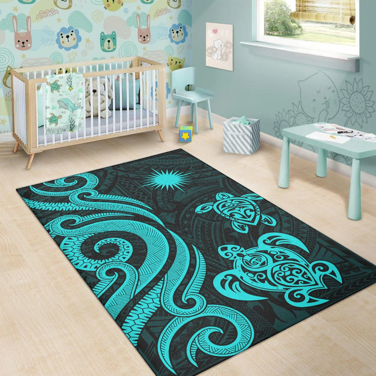 Marshall Islands Area Rug - Turquoise Tentacle Turtle Polynesian 4