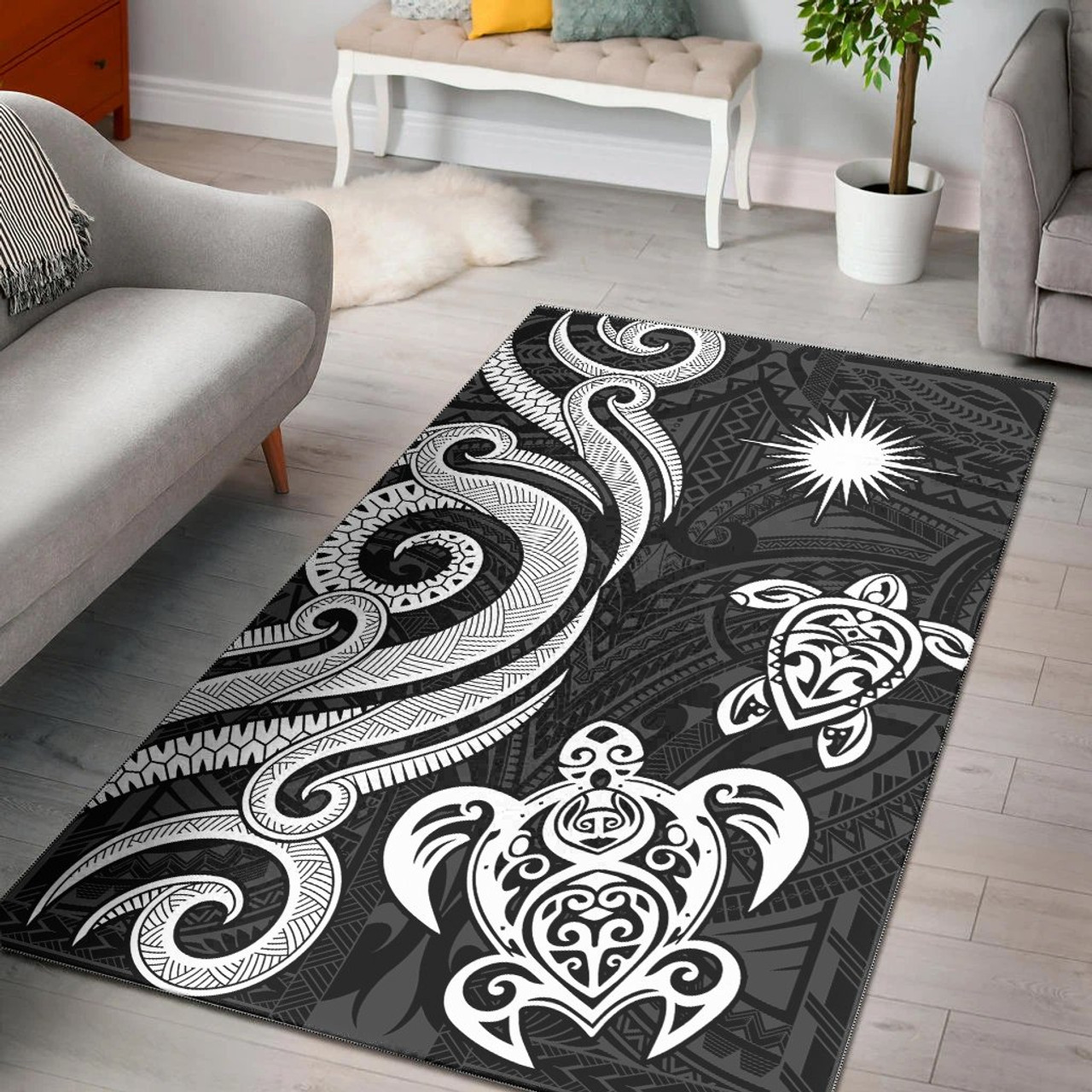 Marshall Islands Area Rug - White Tentacle Turtle Polynesian 1