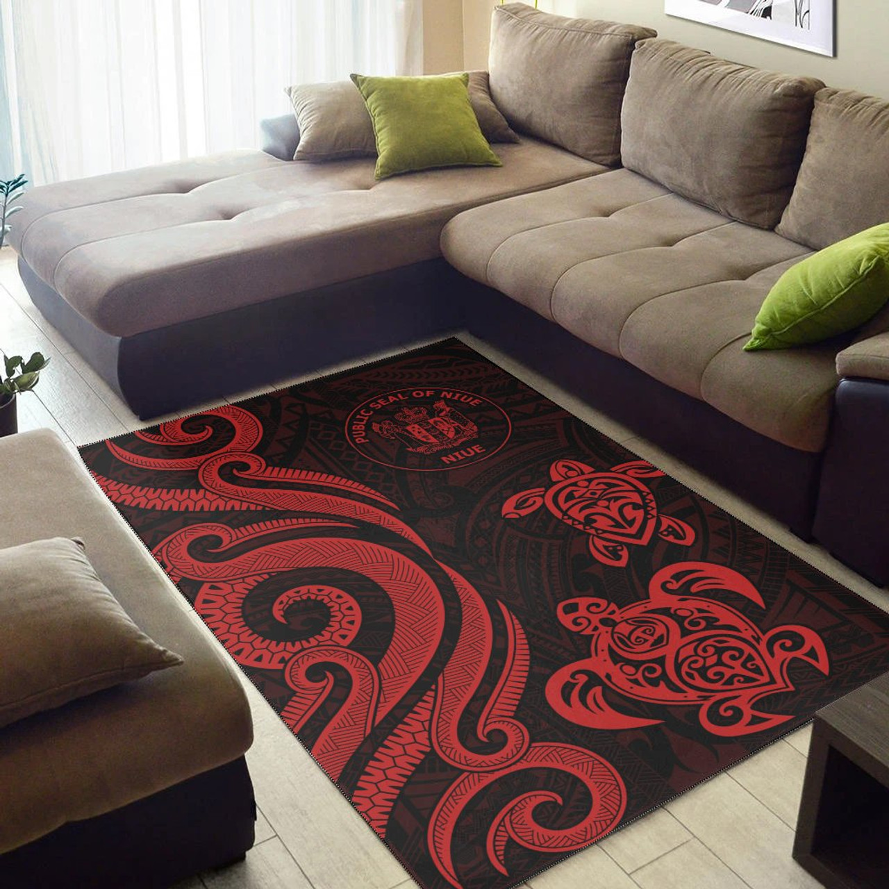 Niue Area Rug - Red Tentacle Turtle Polynesian 3