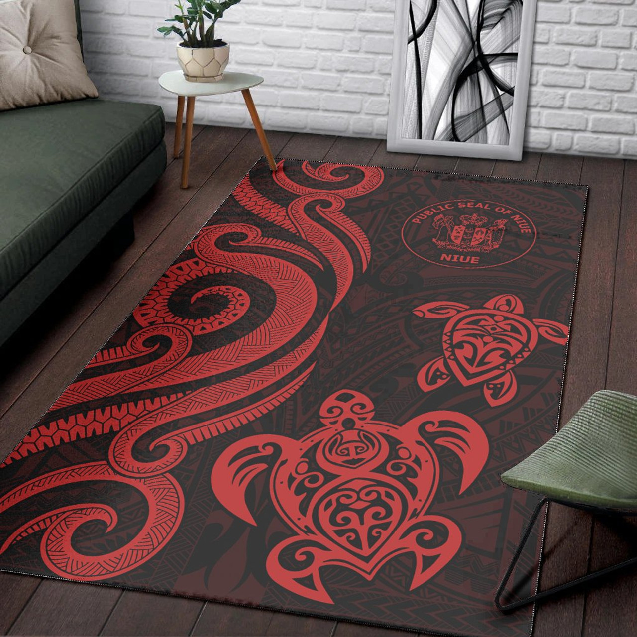 Niue Area Rug - Red Tentacle Turtle Polynesian 4