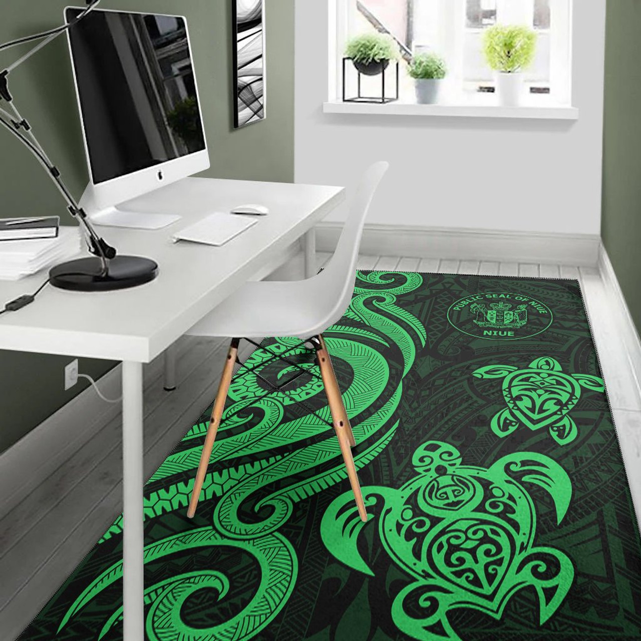 Niue Area Rug - Green Tentacle Turtle Polynesian 2