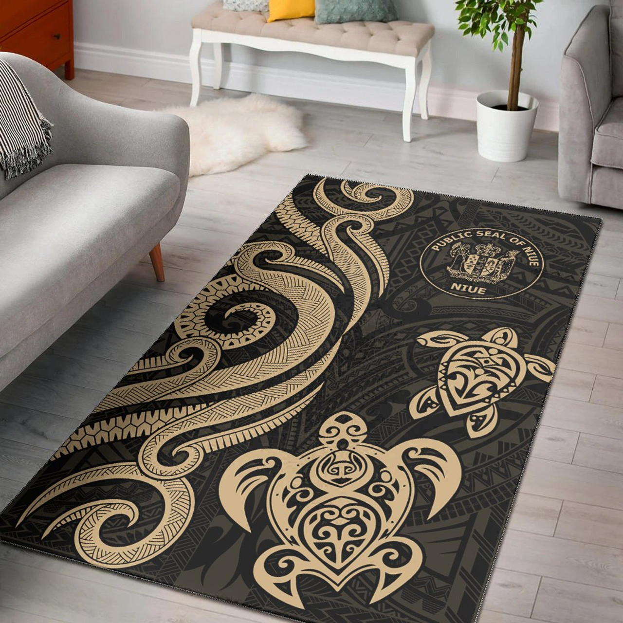 Niue Area Rug - Gold Tentacle Turtle Polynesian 1