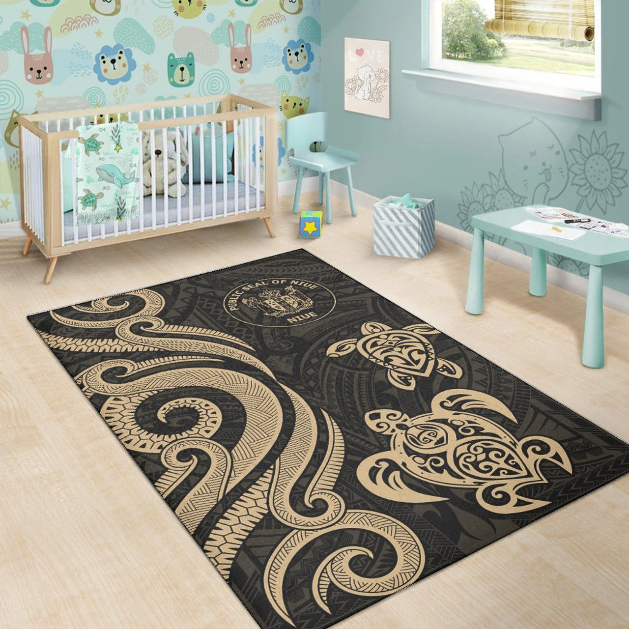 Niue Area Rug - Gold Tentacle Turtle Polynesian 5