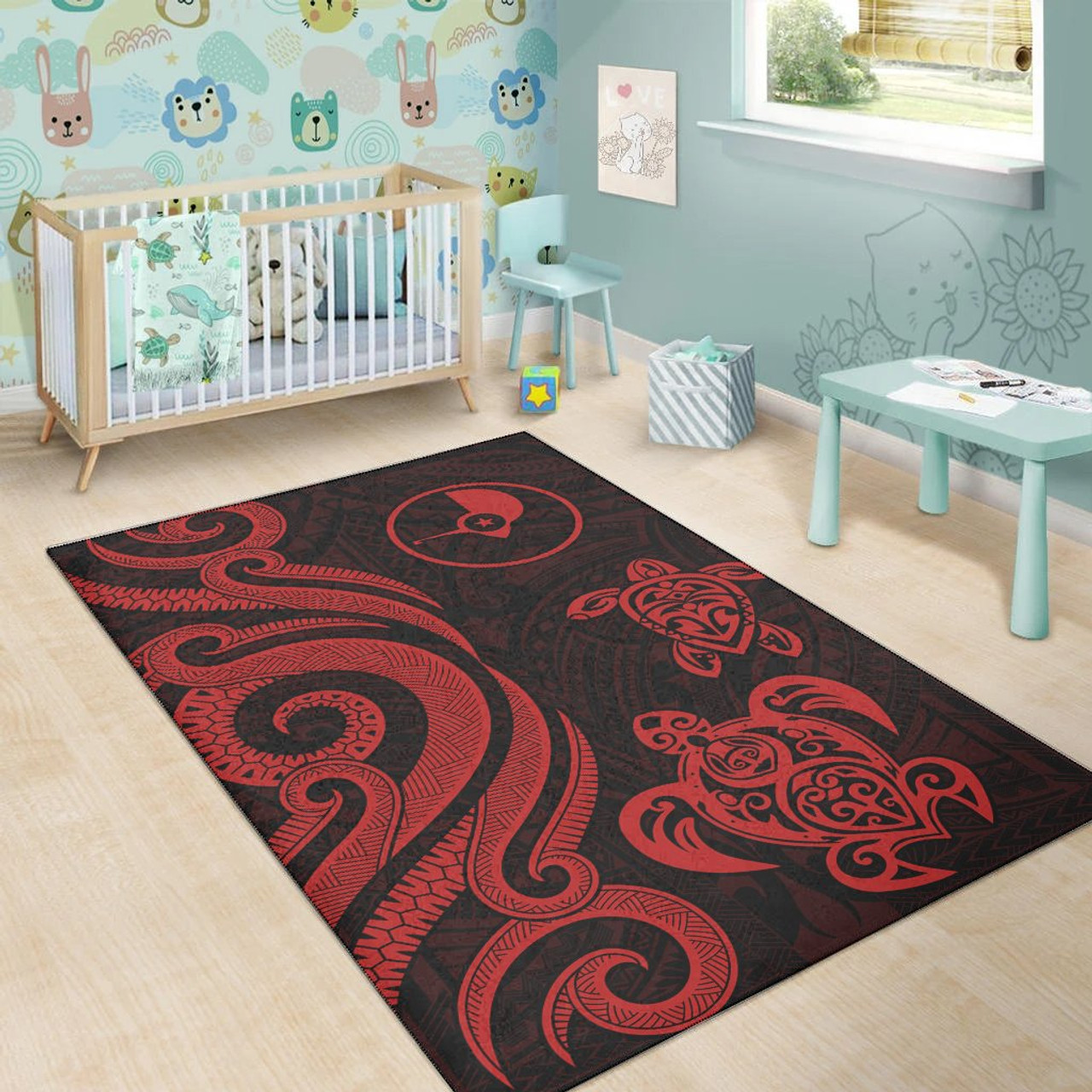 Yap Area Rug - Red Tentacle Turtle Polynesian 2