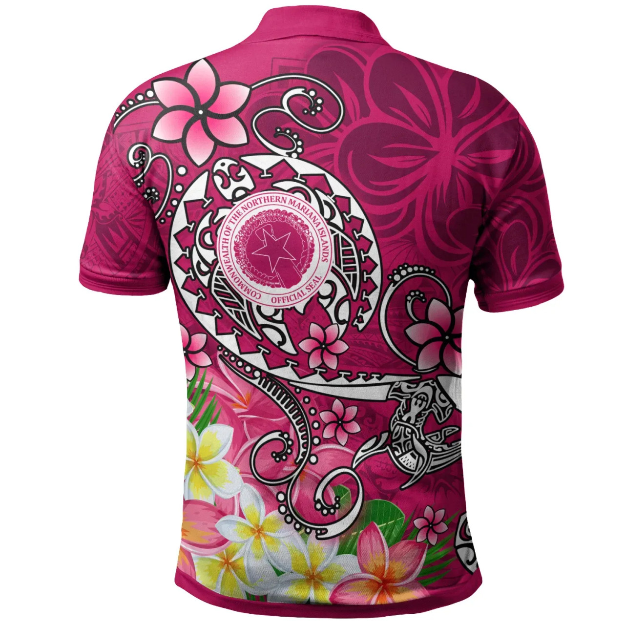 CNMI Custom Personalised Polo Shirt - Turtle Plumeria (Pink) 2