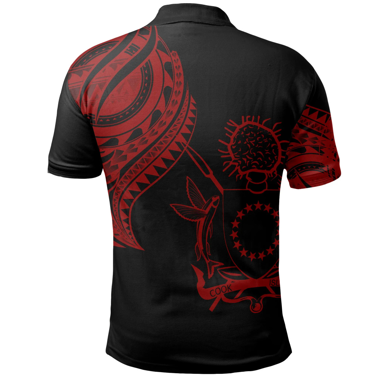 Cook Islands Polo Shirt - Cook Islands Tatau Red Patterns With Coat Of Arms 2