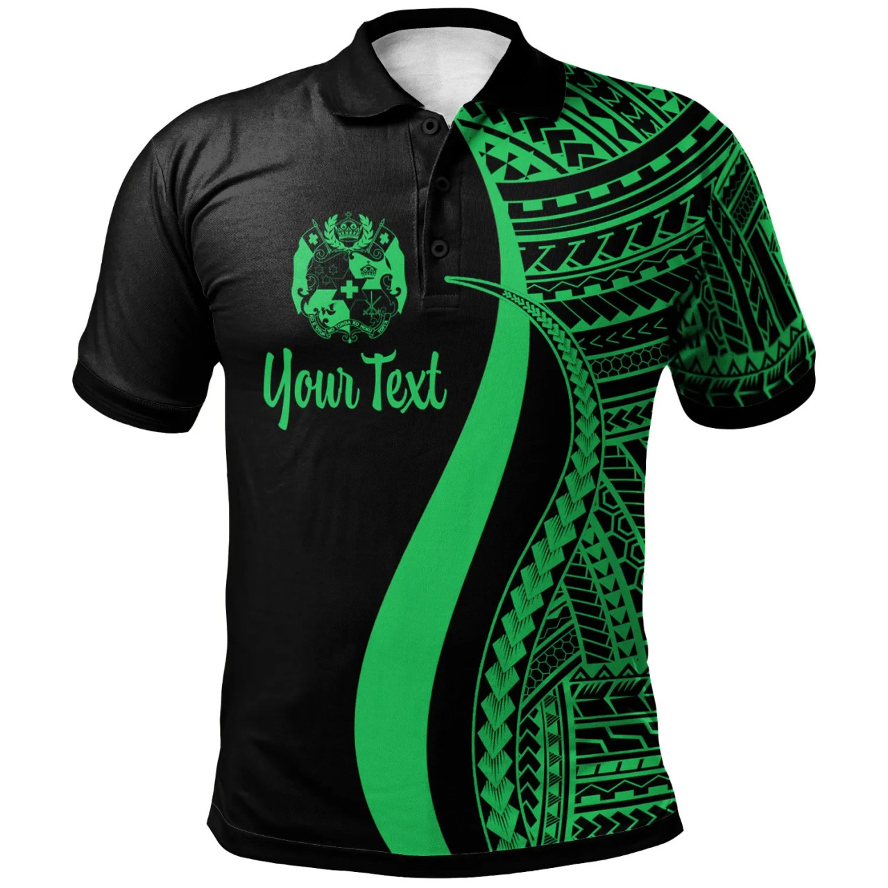 Tonga Custom Personalised Polo Shirt Green - Polynesian Tentacle Tribal Pattern 1