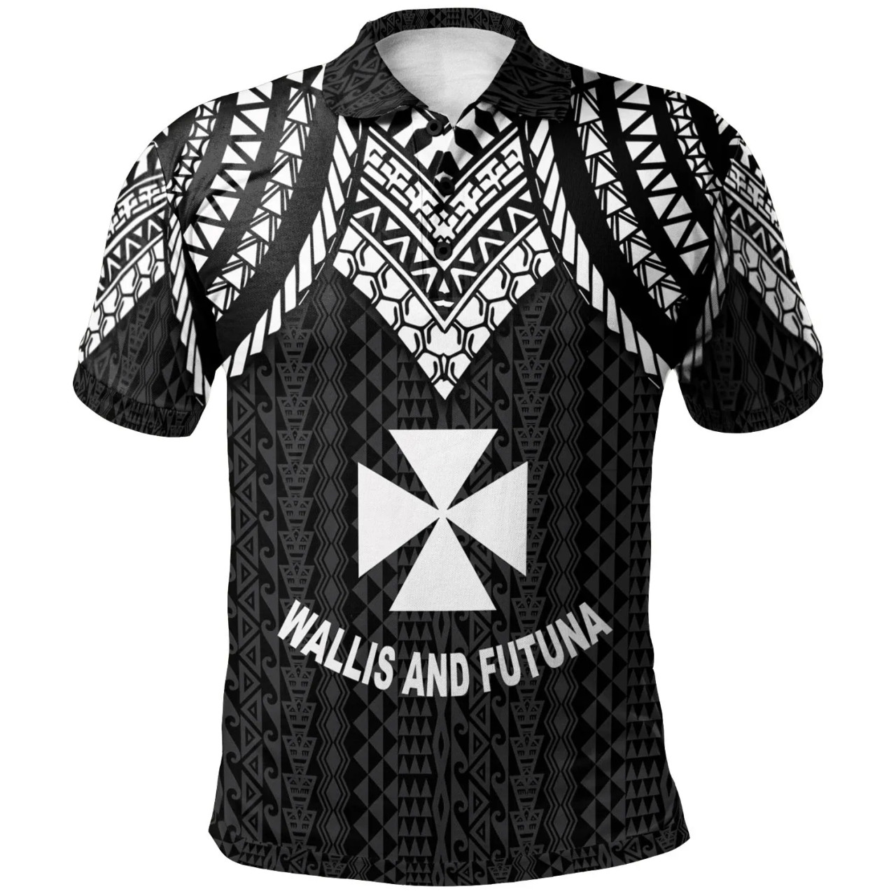 Wallis And Futuna Polo Shirt - Polynesian Armor Style Black 1