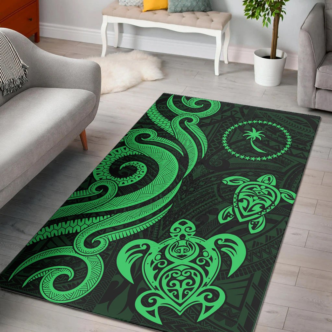 Chuuk Area Rug - Green Tentacle Turtle Polynesian 1