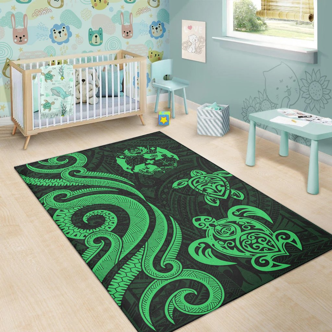 Tonga Area Rug - Green Tentacle Turtle Polynesian 5