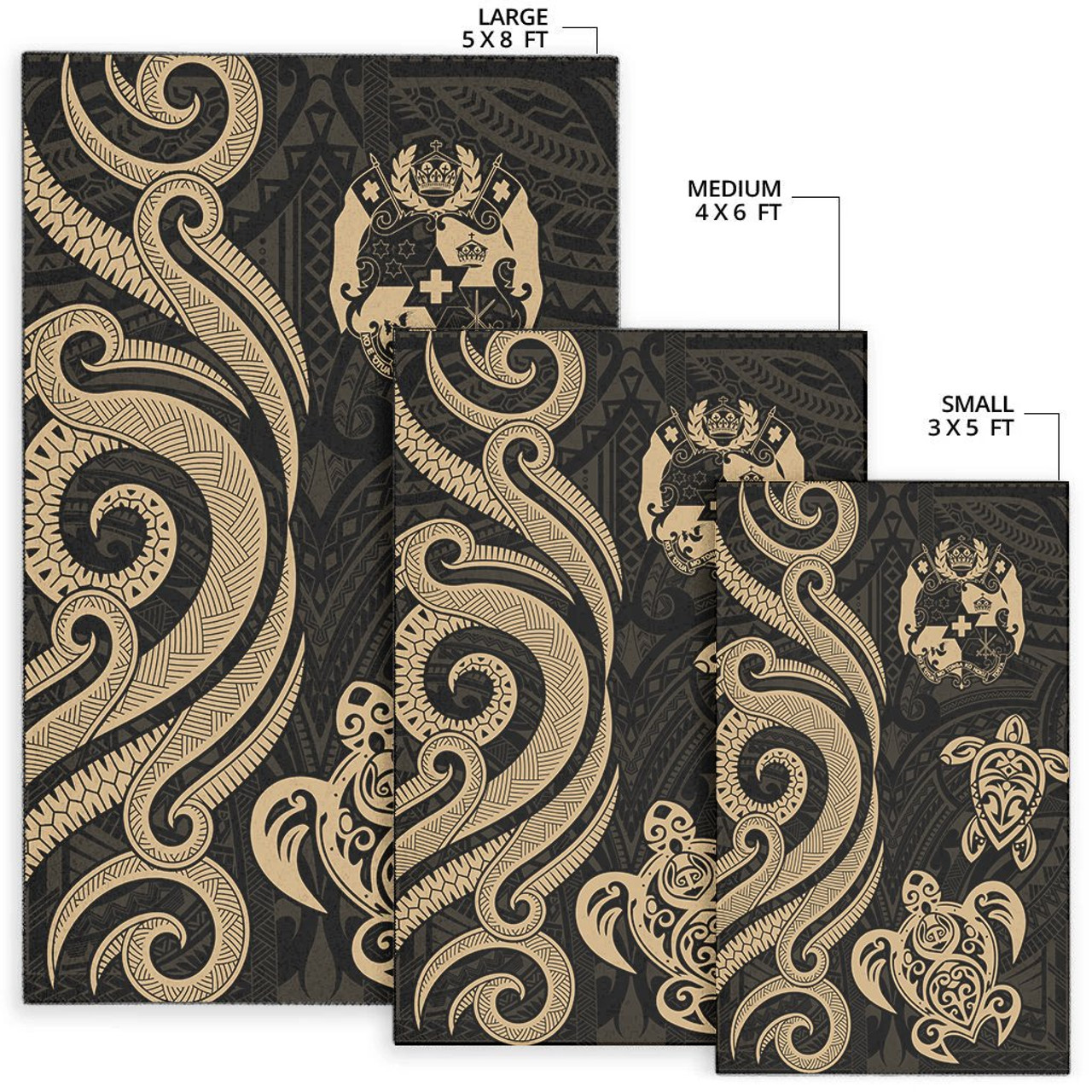 Tonga Area Rug - Gold Tentacle Turtle Polynesian 7