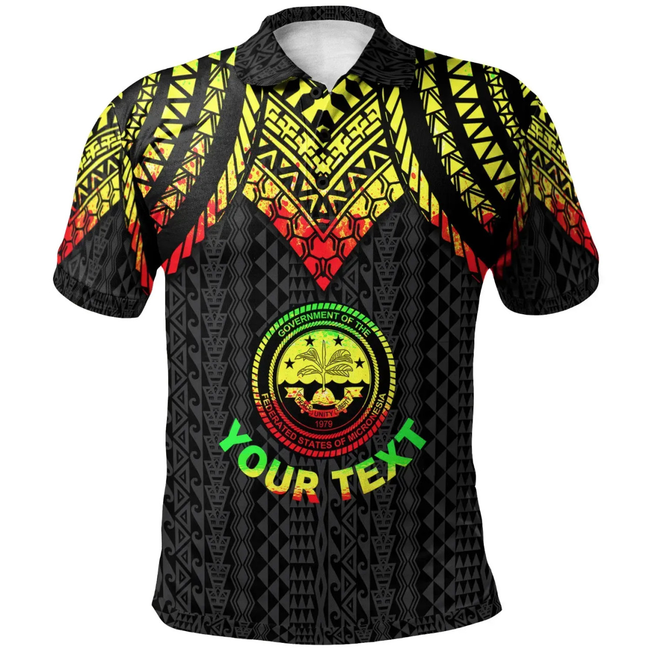 Federated States Of Micronesia Custom Personalised Polo Shirt - Polynesian Armor Style Reagge 1