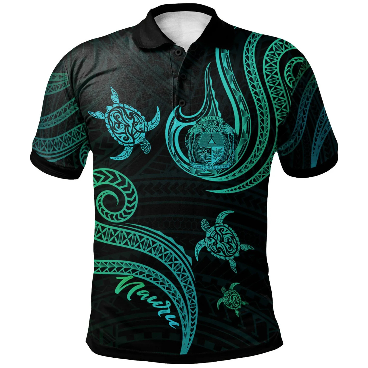 Nauru Polo Shirt - Polynesian Turtle With Pattern 1